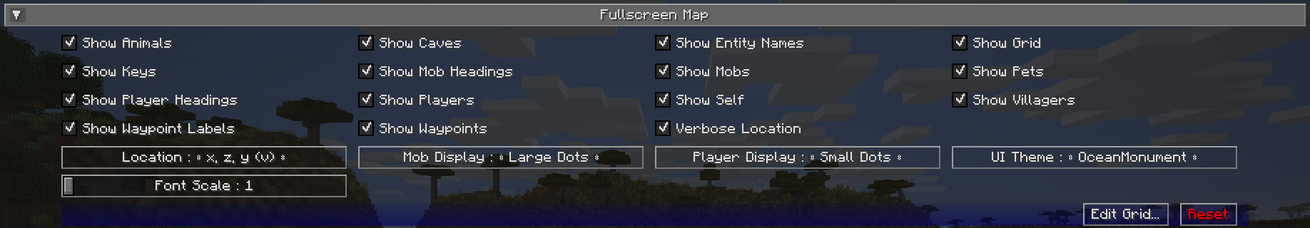 Full-screen map settings